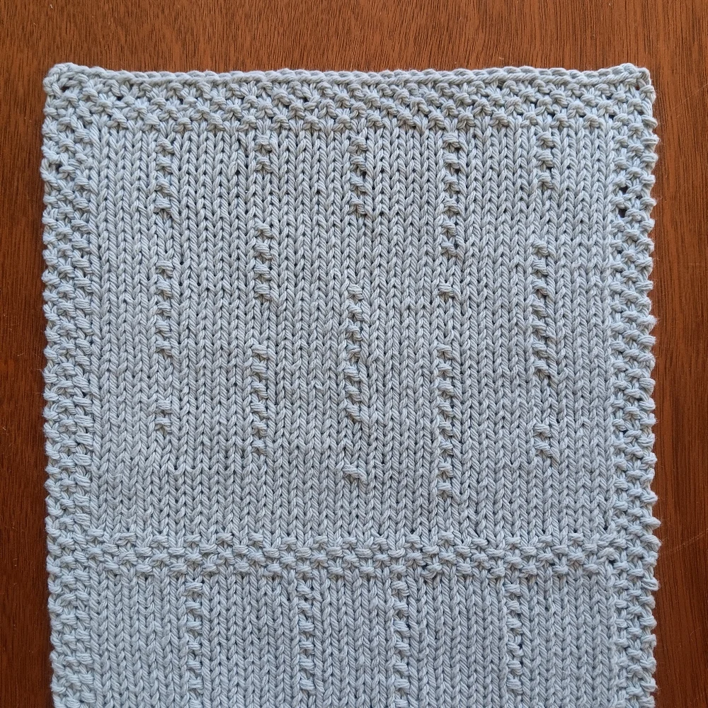 Hand Crafted Handknit Cotton Hand Towel Lt. Gray Raindrops On Windows Design
